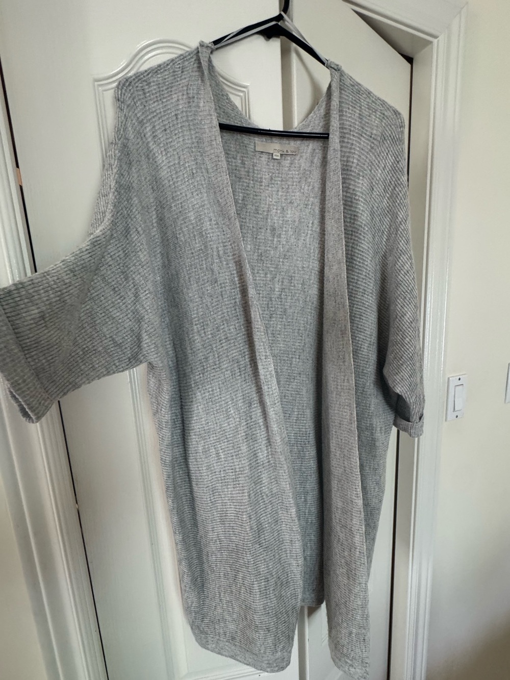 Light Gray Ribbed Open-Front Women's Cardigan